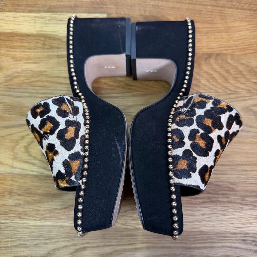 Gianni Bini Womens 6 Calfhair Leopard Platforms Sandals Studded Block Heels Shoe - Picture 5 of 11